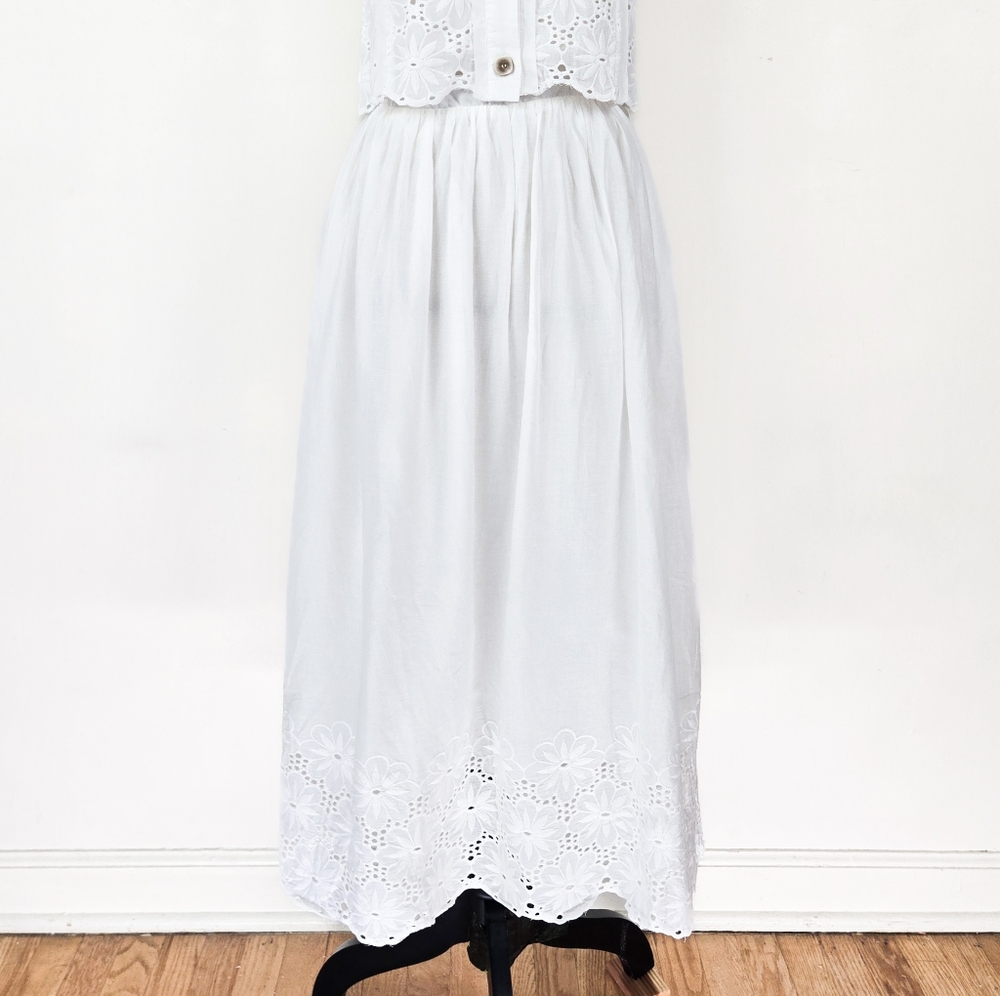 🦋LAST🦋 NWT Storia White Cotton Floral Lace Hem Midi Skirt